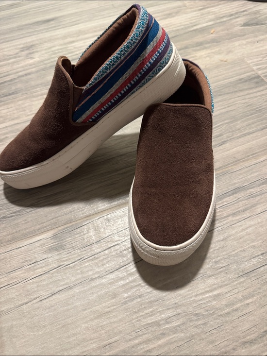 Roper Shoes - Roper Brown Slip-On Suede Sneakers with Blue and Red Stripe Heel